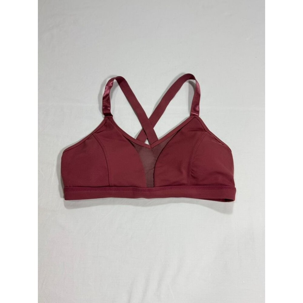 Womens Burgundy & Gray Sports Bra With Crisscross Straps Nylon Blend Stretchy Me